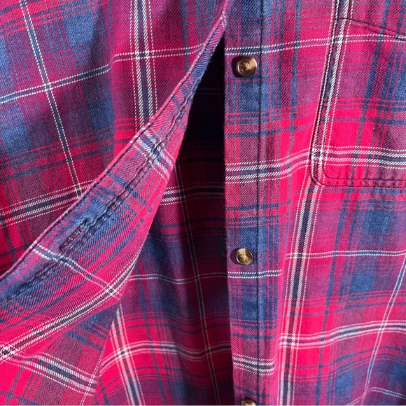 American Eagle Boyfriend Fit Red Blue Plaid Flannel Shirt Cotton Button Down L - Picture 8 of 9